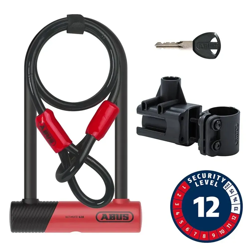 South Downs Bikes Abus Ultimate 420K 14mm 5.9x9 Key U-Lock w/Cobra in Red | FREE delivery over £30 + Cycle Scheme