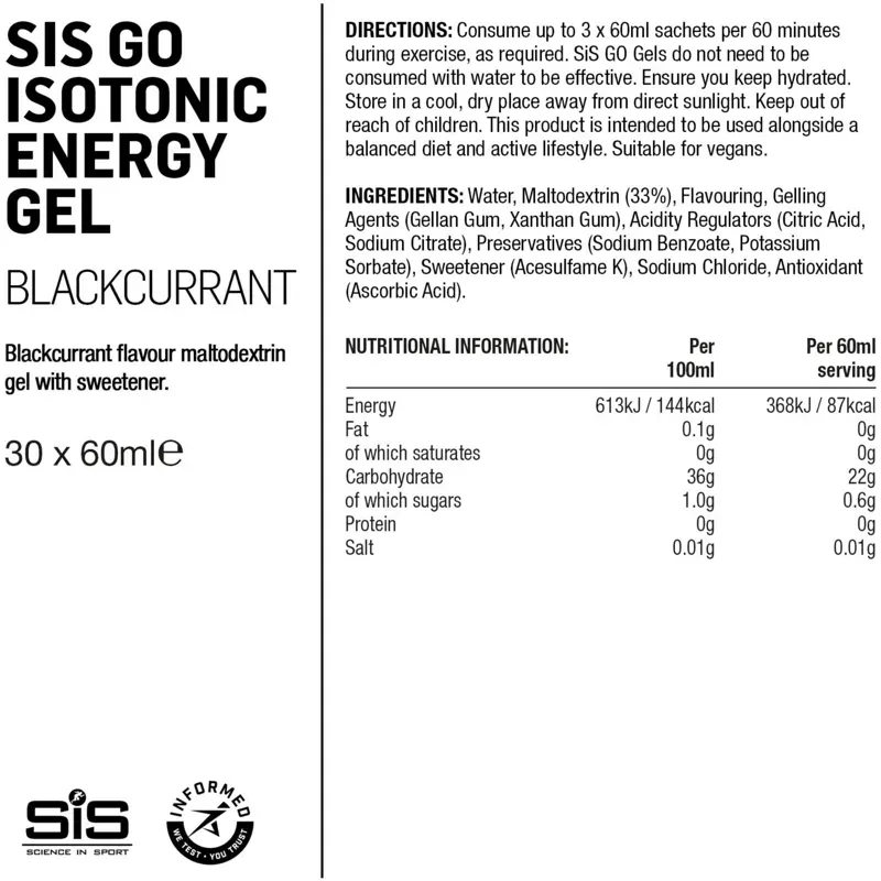 Science in Sport GO Isotonic Single Pack Energy Gels in Blackcurrant-2